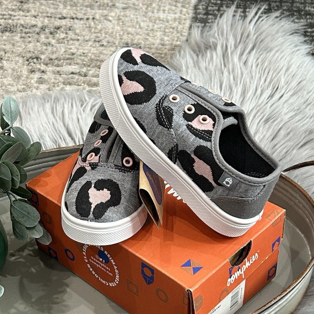 OOMPHIES‎ Girls Robin Charcoal/Cheetah Slip-On Sneakers Size 10C NEW